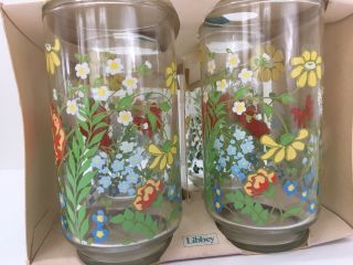 Set of 4 Vintage Libbey Beverage Glasses Tumblers Floral Flower Print 4