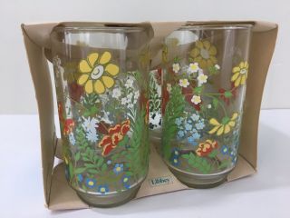 Set of 4 Vintage Libbey Beverage Glasses Tumblers Floral Flower Print 5