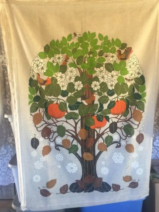 Vintage 1970s Screen Fabric Art Print Signed By Toni 60 " X 42 Unframed Retro