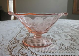 Vintage Pink Depression Glass Footed Open Sugar Bowl Handle Dimple Pattern