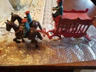 Vintage Cast Iron Toy Overland Circus Wagon Horses Men & Polar Bear