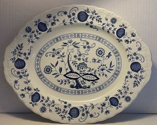 Vintage Blue Heritage Oval Serving Platter Blue Onion Pattern 1 " Made In England