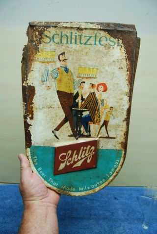 Vintage Old Rusty Schlitzfest Beer Tin Wall Mount Schlitz Bar Room Sign