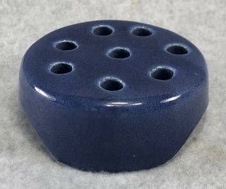 Vintage Weller Pottery 8 Hole Flower Frog 3 " Blue Glaze Ex