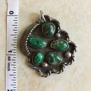 Vintage Turquoise Silver Pendant Multi Green Stone Old Pawn Necklace Jewelry