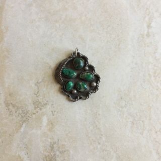 Vintage Turquoise Silver Pendant Multi Green Stone Old Pawn Necklace Jewelry 3