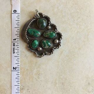 Vintage Turquoise Silver Pendant Multi Green Stone Old Pawn Necklace Jewelry 5