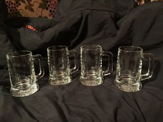 4 Vintage Clear Glass Old Fashion Beer Mugs Barware Thick Heavy Glass