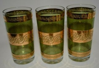 Vintage Culver Starlyte High Ball Glasses/green Gold Mid Century Mod.  - Set Of 3