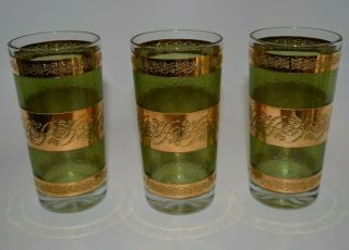Vintage Culver Starlyte High Ball Glasses/Green Gold Mid Century Mod.  - Set of 3 3