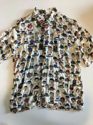 Reyn Spooner Hawaiian Mlb Bobblehead Vtg Button Shirt L Baseball Rayon