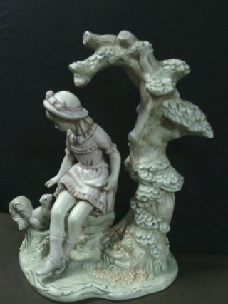 Vtg.  Ceramica Pottery Hand Painted " Girl Petting Squirrel " Sculpture