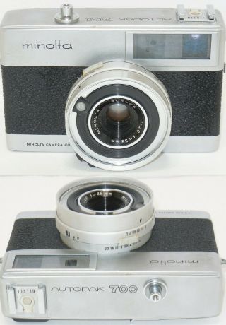 Vintage Minolta Autopak 700 35mm Film Camera Rokkor 38mm F2.  8 Lens,