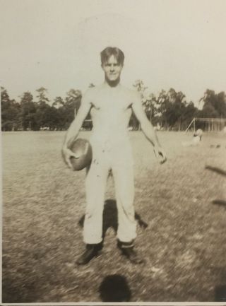 Vintage Found Photograph Handsome Shirtless Man With A Football Gay Interest