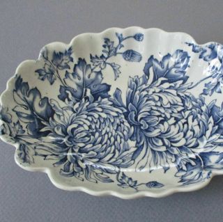 Vintage Old Foley Chrysanthemum James Kent Oval Dish Staffordshire Blue,  White