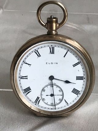 Vintage Elgin U.  S.  A.  50mm Gold Tone Pocket Watch For Spares Or Repairs