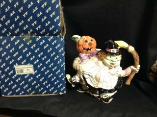 1992 Vintage Fitz & Flyod Halloween Hoedown Witch & Pumpkin 1 3/4 Qt Pitcher