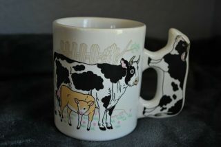 Cute Vintage Enseco Cow & Calf Coffee Mug Cup W Cow Handle