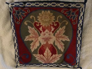 Vintage Finished Floral Needlepoint - 13.  5” Sq Pillow Slip Cover Velvet Backing