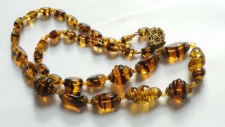 Czech Vintage Art Deco Striped Glass Bead Necklace