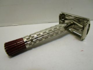 Vintage Gillette Red Tip Handle Butterfly Safety Razor With B - 2 Date Code