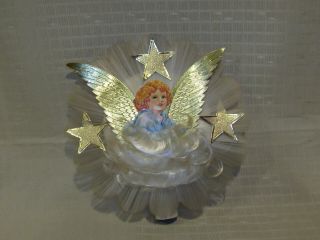 Vintage Spun Glass & Angel Hair Paper Angel Christmas Tree Topper Euc