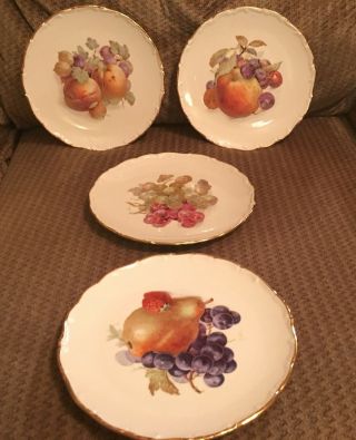 Set Of 4 Vintage Schumann Arzberg Germany Bavaria Plates Fruit Gold Trim 7”