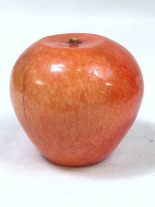 Vintage Red Apple Alabaster Marble Stone Fruit Stem Italy Paperweight Short Stem