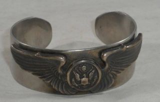 Vintage Wwii Era Usaaf Pilot Wings Sweetheart Cuff Bracelet Us Army Air Force