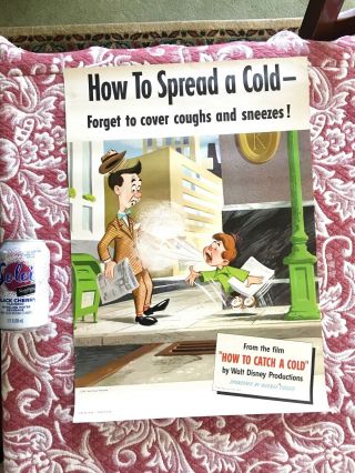 Vintage Disney Kleenex Lithograph " How To Spread A Cold " Poster 1951