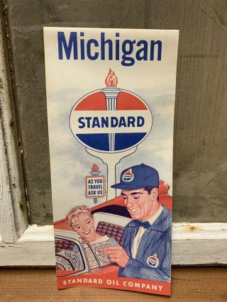 Vintage Standard Oil Michigan Road Map Old Gas Service Station Advertising