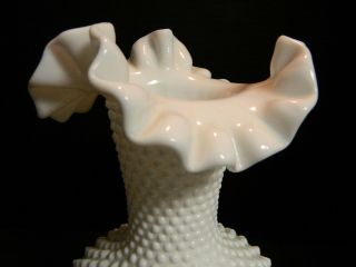 Vintage Fenton Hobnail Ruffled Edge White Milk Glass Vase 10.  75 