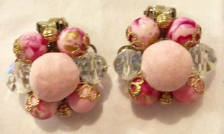 Vintage 1950 ' s Pink Cluster Faux Pearl Necklace and Matching Earring Set 3