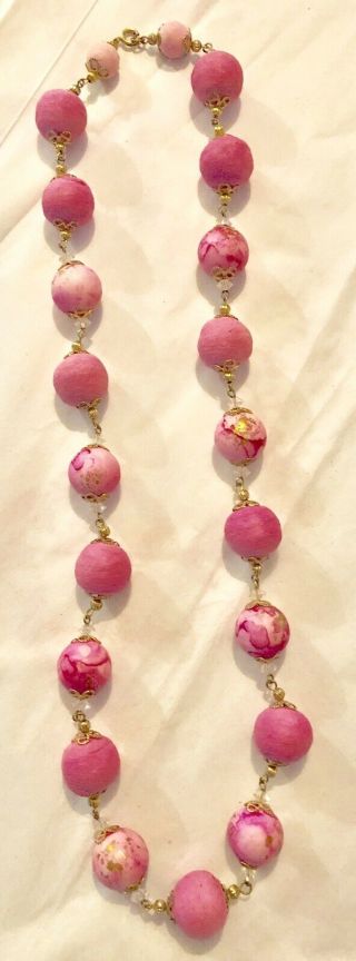 Vintage 1950 ' s Pink Cluster Faux Pearl Necklace and Matching Earring Set 4