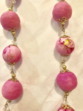 Vintage 1950 ' s Pink Cluster Faux Pearl Necklace and Matching Earring Set 5