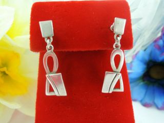 Vintage Signed Mexico " Rio " Tc - 206 925 Modernist Sterling Silver Pierce Earrings