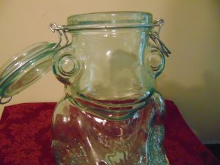 CUTE LARGE VTG GREEN GLASS FROG CANISTER COOKIE JAR MADE IN ITALY LOCKING LID 9 