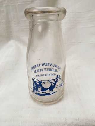 Vintage Half Pint Milk Bottle Fair View Farms Dairy Waterloo York