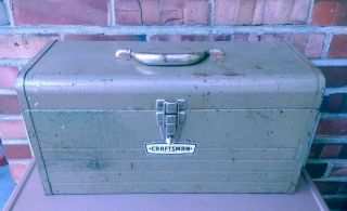 Early Vtg 1958 Craftsman " Crown - Logo " 6500 Toolbox W/tray & All Metal Top Handle