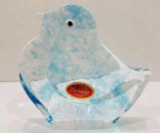 Vintage Murano Hand Blown Art Glass Crystal Blue Bird Orig.  Tag