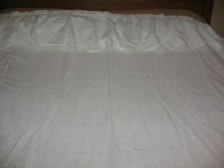 Vintage White Eyelet Cotton Shower Curtain With Attached Valance Scalloped Edge