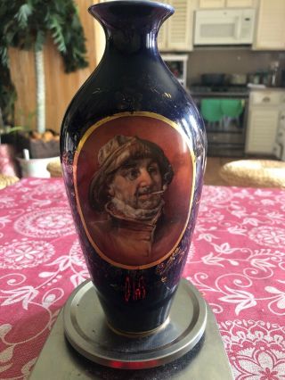 Vintage European Porcelain Vase With Portait Of A Sea Captain With Pipe