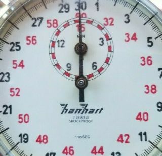 Vintage Hanhart 7 Jewels Shockproof Stopwatch 15 minute 1/10 Sec.  Water Protected 2