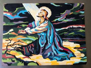 Vintage Paint By Number Pbn Jesus Praying Garden Of Gethsemane 16”x12”