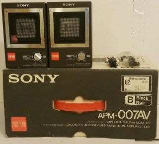 Vintage Sony Mini Portable Speakers Model Apm - 007 Av Amplifier Built - In