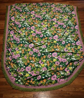 Vintage Full Size Bedspread Fabric Bed Coverlet Retro Flower Power Floral Groovy