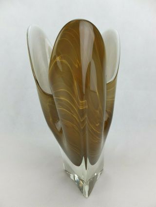 Vintage Large ART GLASS Vase Taupe with White interior 3