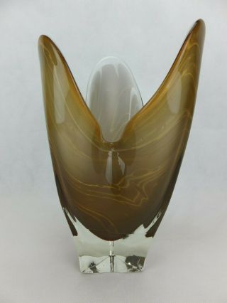 Vintage Large ART GLASS Vase Taupe with White interior 4