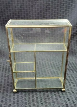 Vintage Brass Glass Small Tabletop Curio 4 Shelf Display