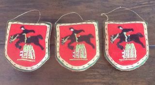 Three Vintage Equestrian Horse Jumping Embroidered Fabric Christmas Ornaments 2